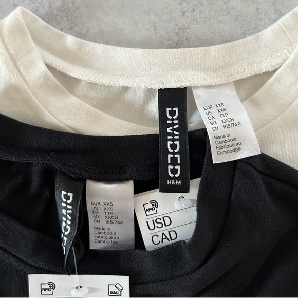 H&M DIVIDED Gathered Jersey Top, Black & White 2 pc Ruched Tee Bundle, XXS NWT - Picture 4 of 6